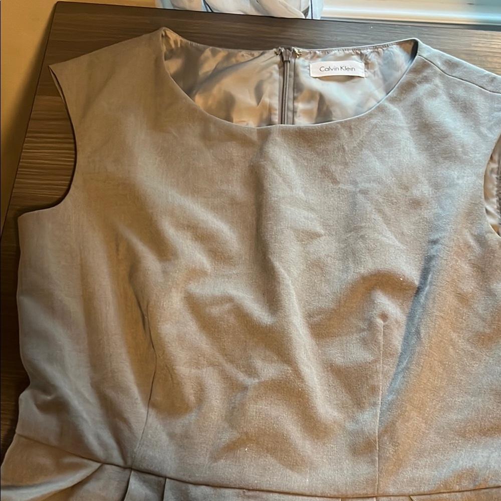 Calvin Klein Tan Sheath Dress Sleeveless Crew Neck